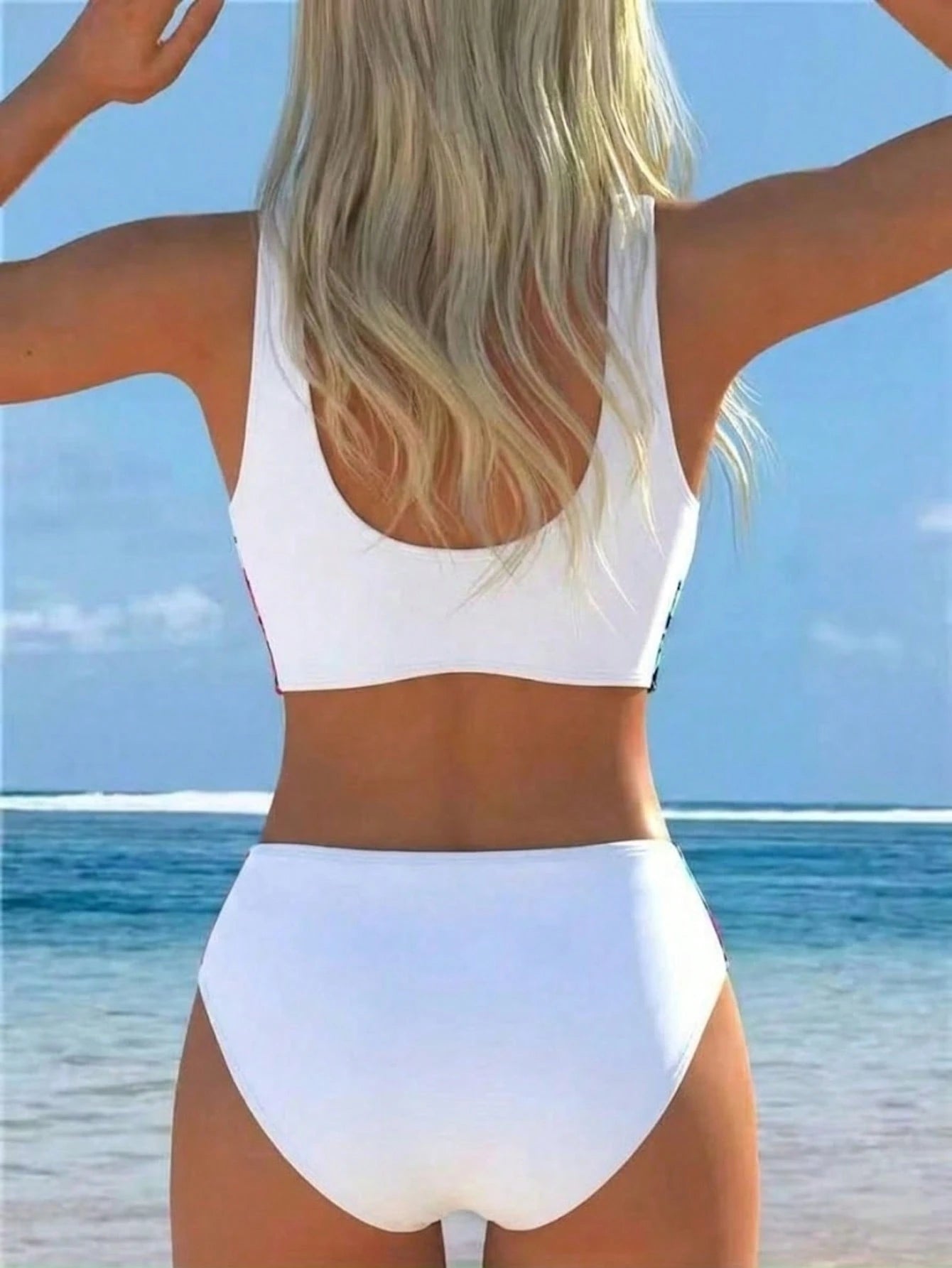 2026 New Women's Floral Trim Two Pieces Bikini Swimwear, Deep V-Neck