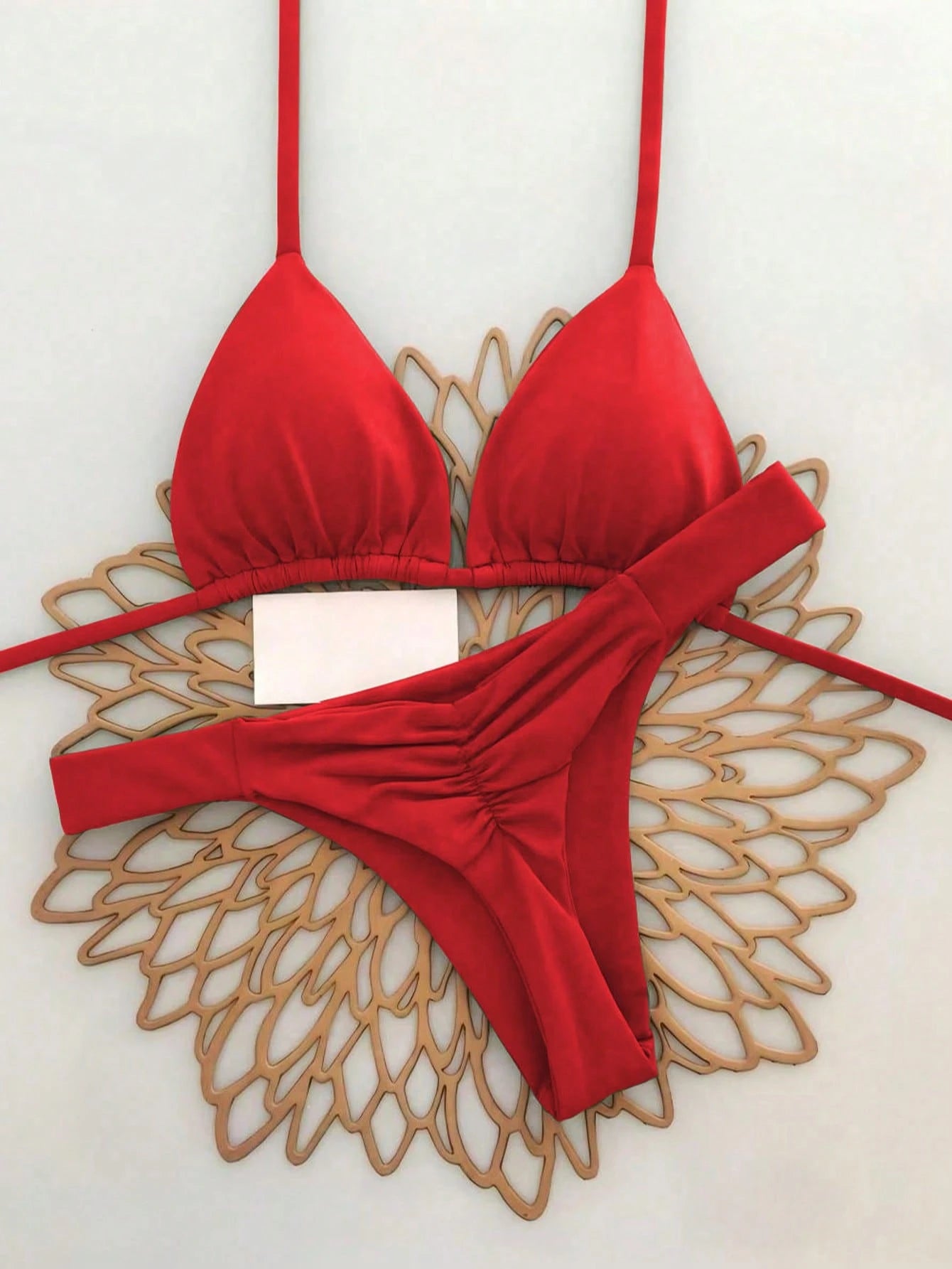 2pcs Casual Elegant Sexy Bohemian Floral Print Tie-Up Braided Bikini Swimwear, S