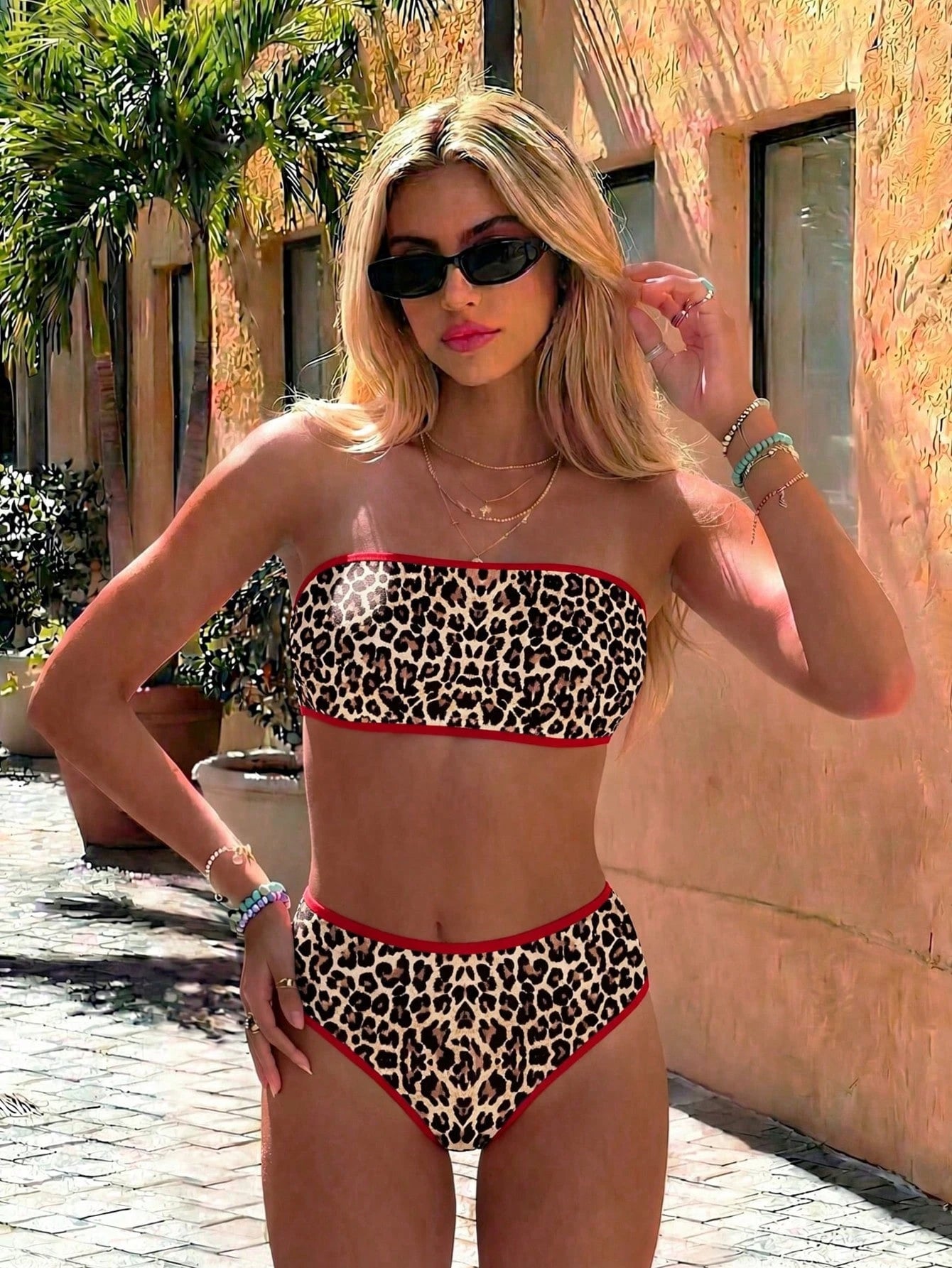 Swim Vcay 2026 Spring/Summer Women's Ditsy Floral Bandeau Bikini Set,