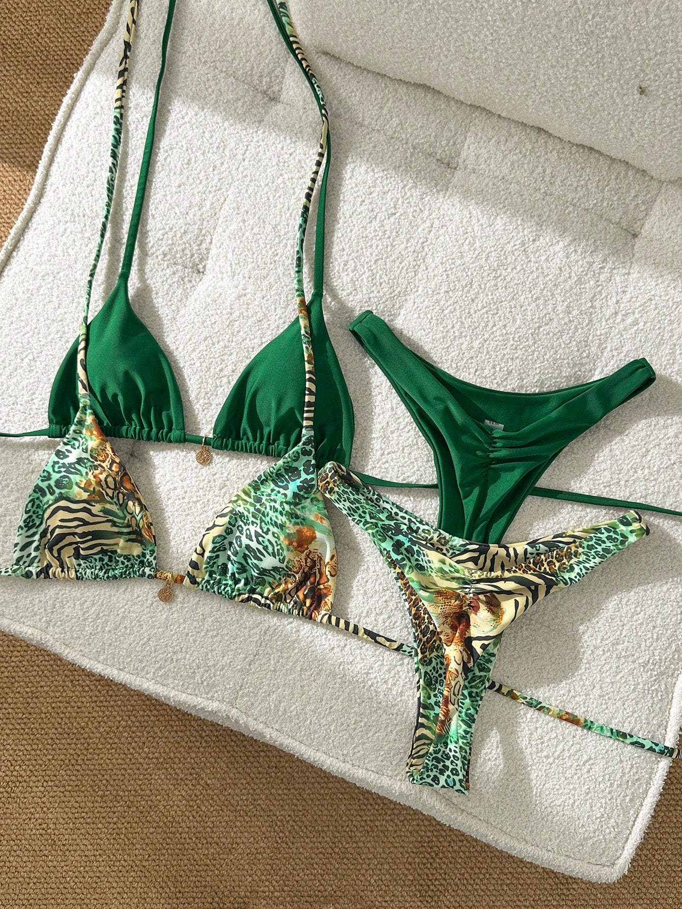 Elavelle 2026 Spring/Summer Brown Striped Beaded 4-Piece Swimwear