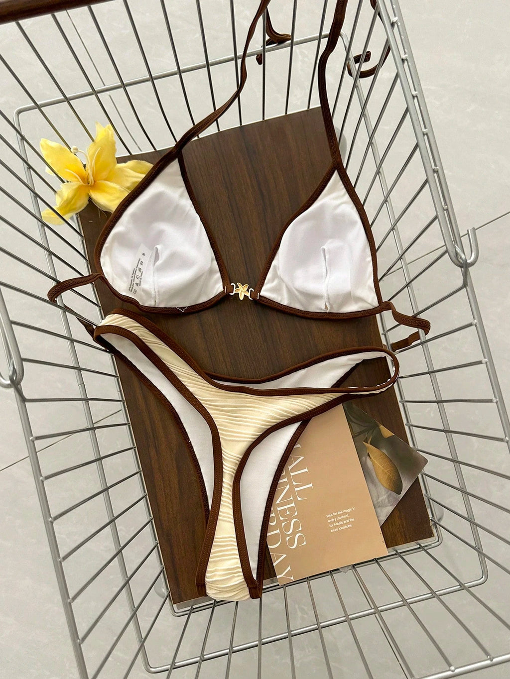 Swim Vcay Spring/Summer Solid Color Triangle Wireless Halter Backless