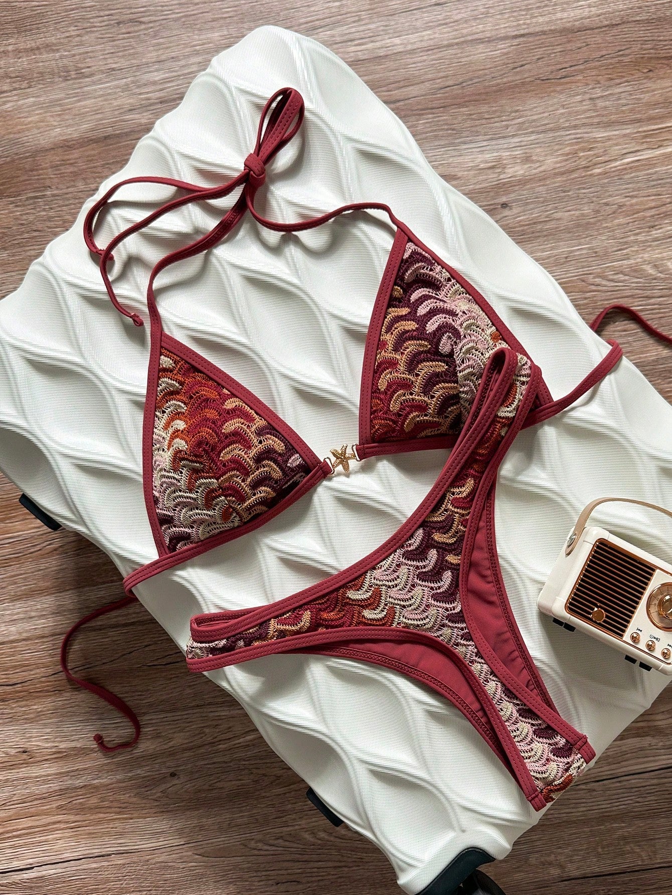 Swim Vcay Spring/Summer Solid Color Triangle Wireless Halter Backless