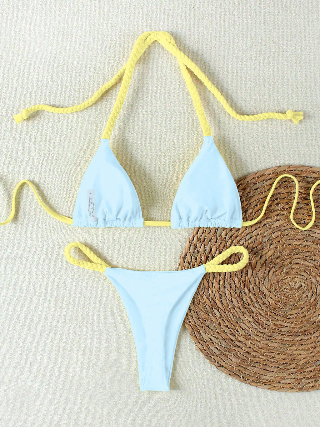 Ladies' 2026 Spring Summer Light Blue Yellow Contrast Braided Strap