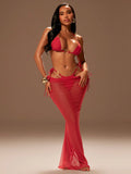 Radiana Women's Red Metal Ring Splice Bikini & Sheer Long Skirt Cover-Up,3-Piece
