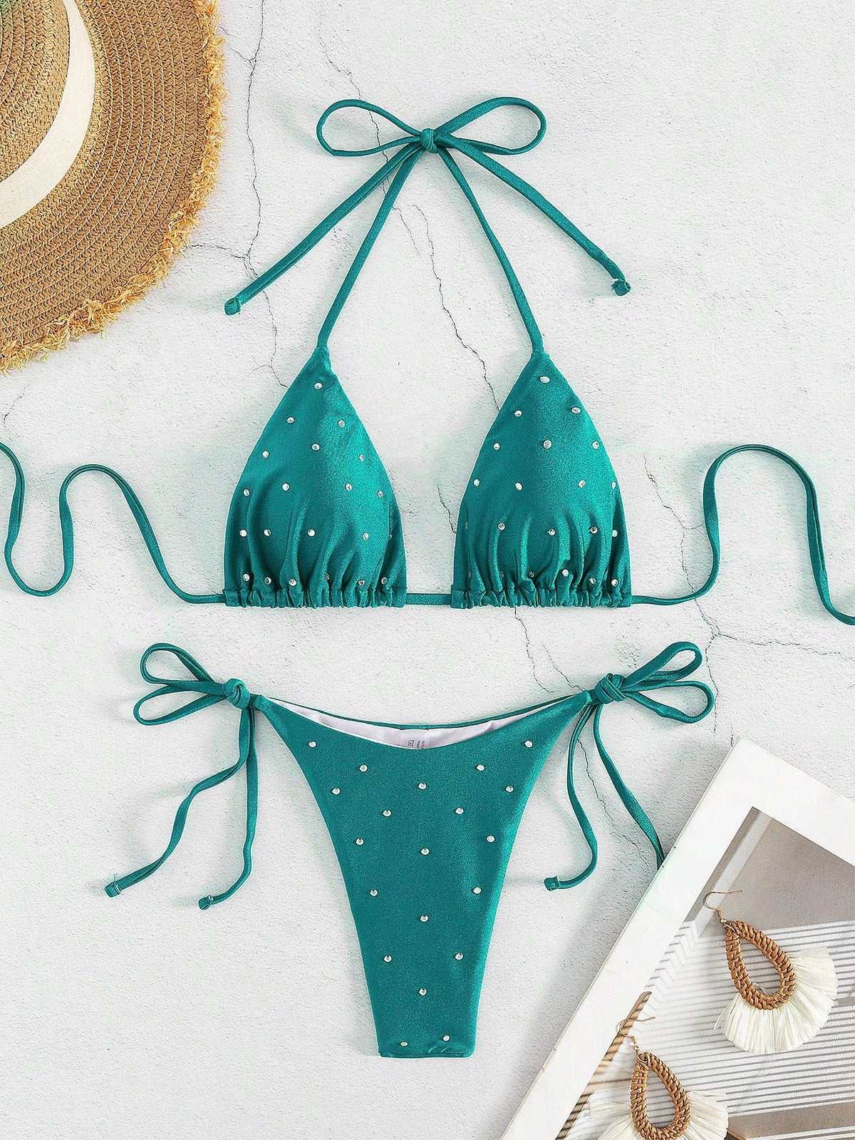New Arrival Women Rhinestone Decor Bikini Two Pieces Swimwear Set,