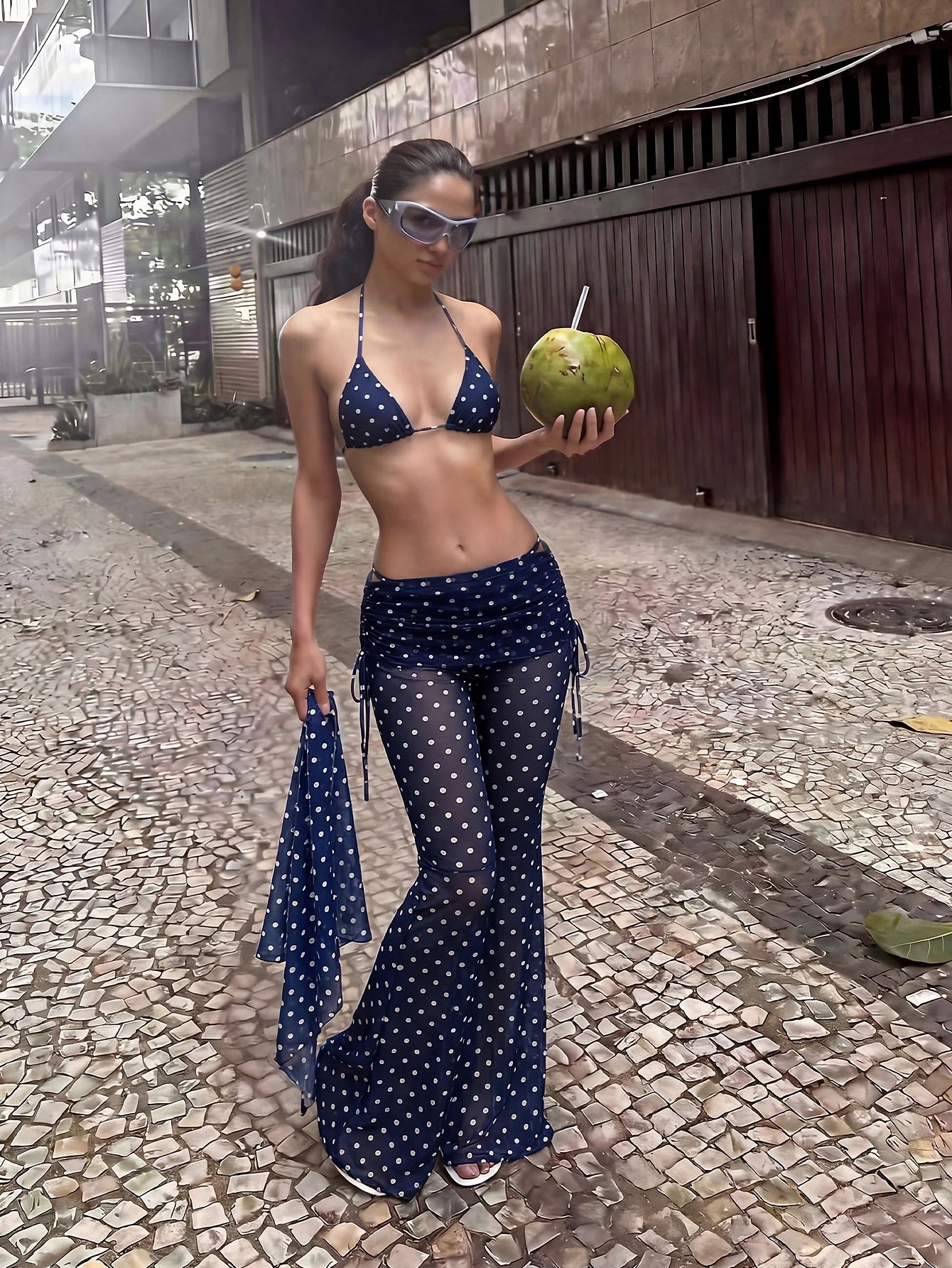 Women's Bikini Set, French Vintage Black & White Polka Dot Bikini