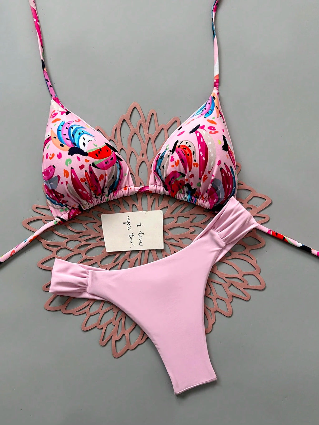 Women's Casual Spaghetti Strap Drawstring Bikini Set, Colorful Banana