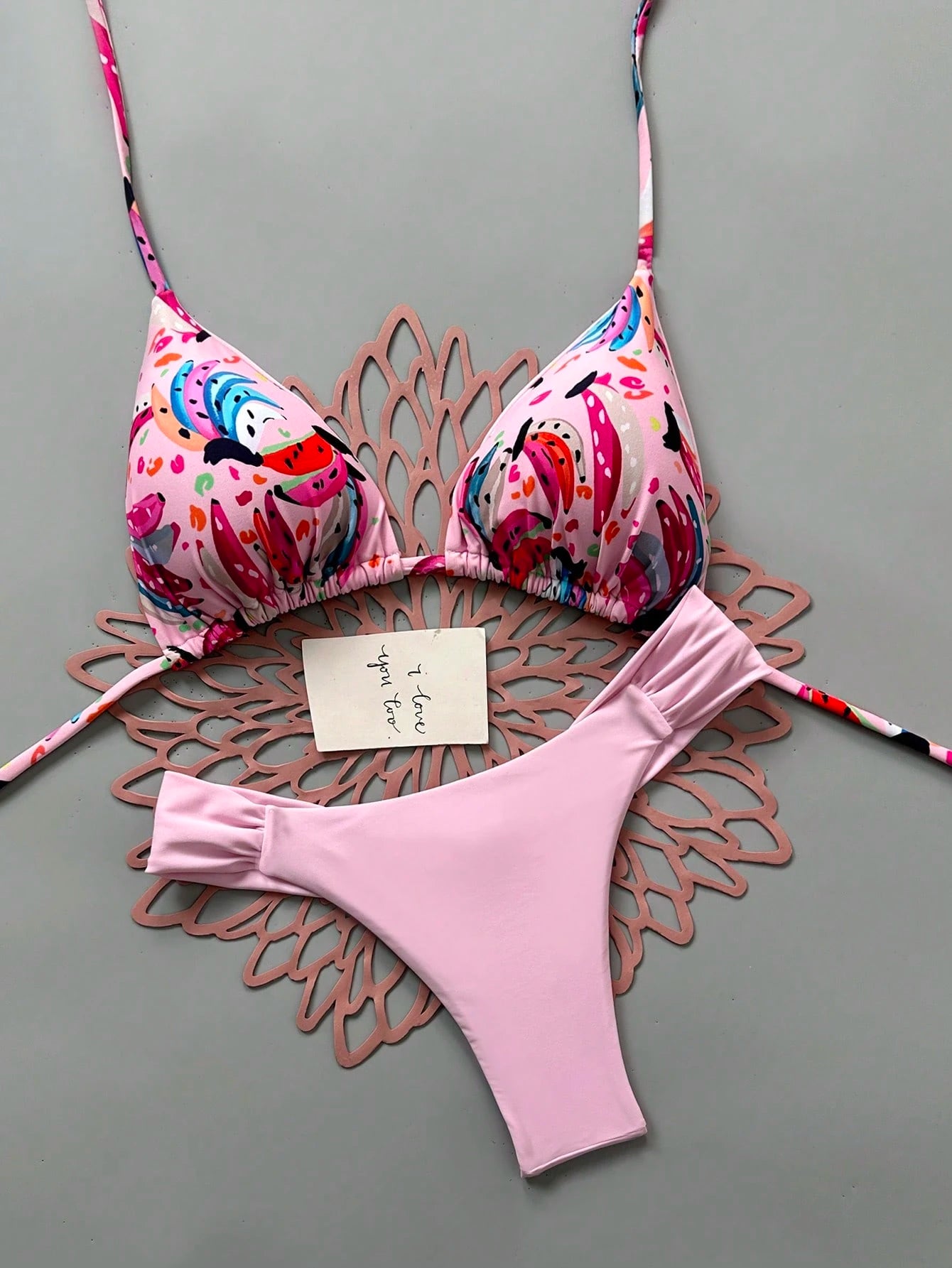 Women's Casual Spaghetti Strap Drawstring Bikini Set, Colorful Banana