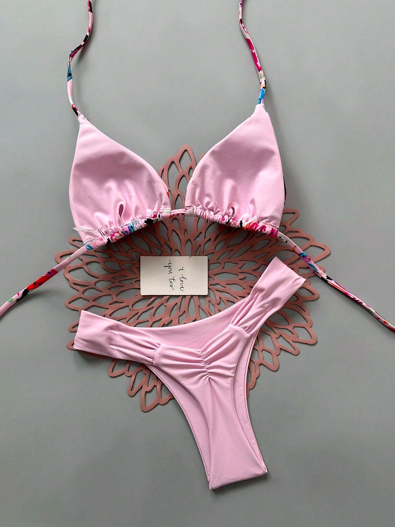 Women's Casual Spaghetti Strap Drawstring Bikini Set, Colorful Banana