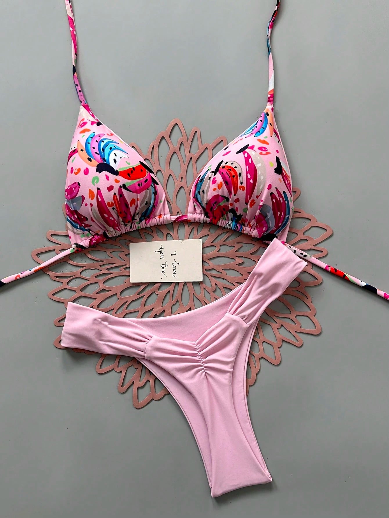 Women's Casual Spaghetti Strap Drawstring Bikini Set, Colorful Banana