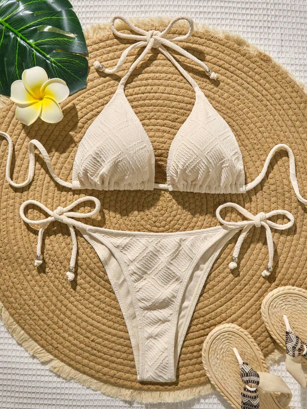 Swim Vcay Mint Green Textured Fabric Bandeau Bikini For Women Plain