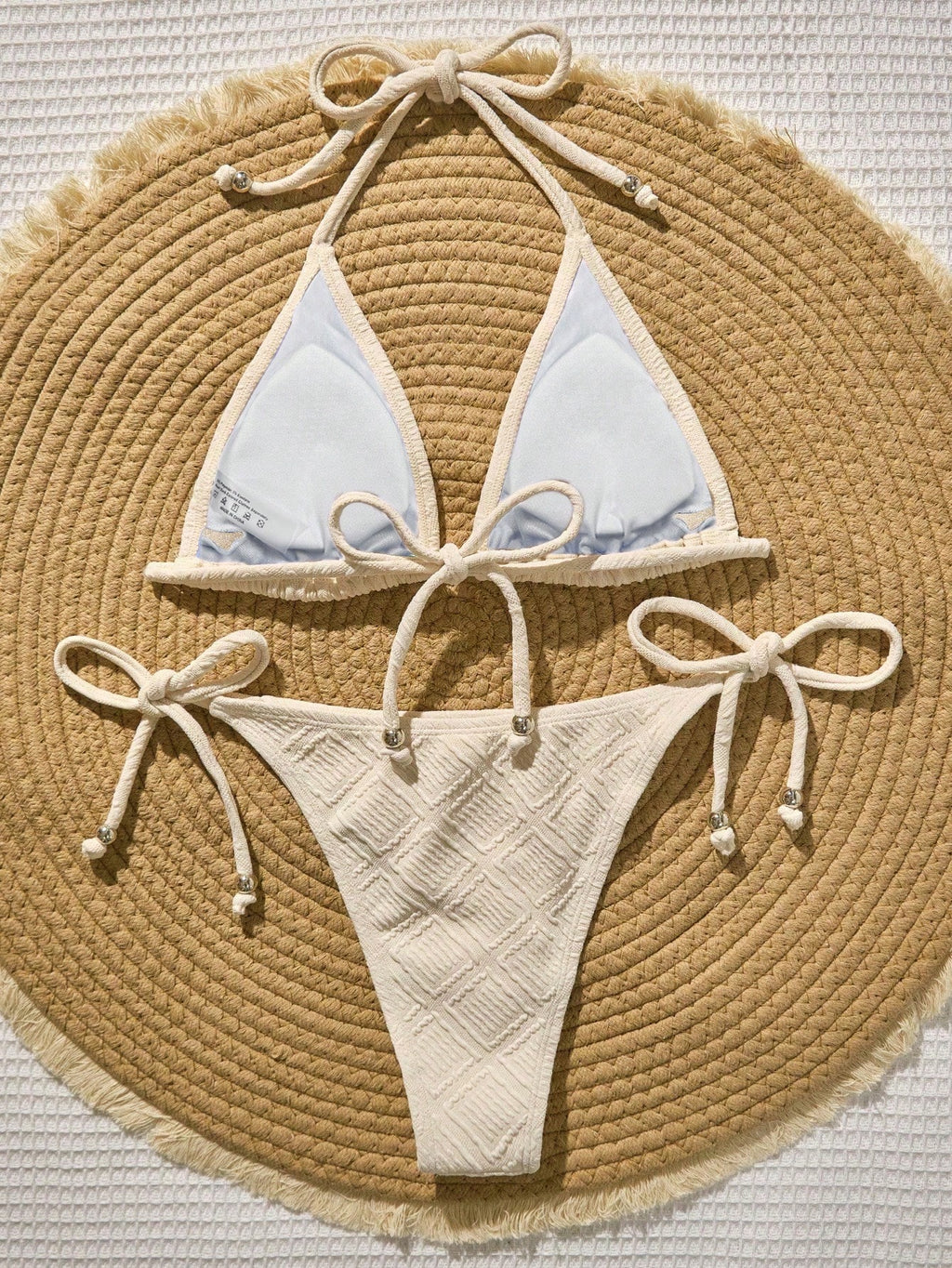 Swim Vcay Mint Green Textured Fabric Bandeau Bikini For Women Plain