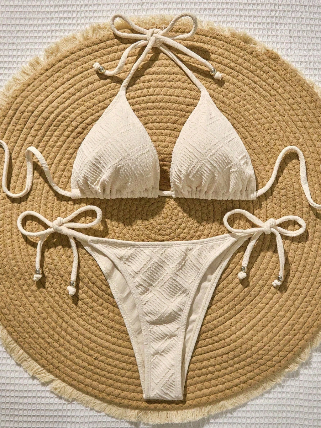 Swim Vcay Mint Green Textured Fabric Bandeau Bikini For Women Plain