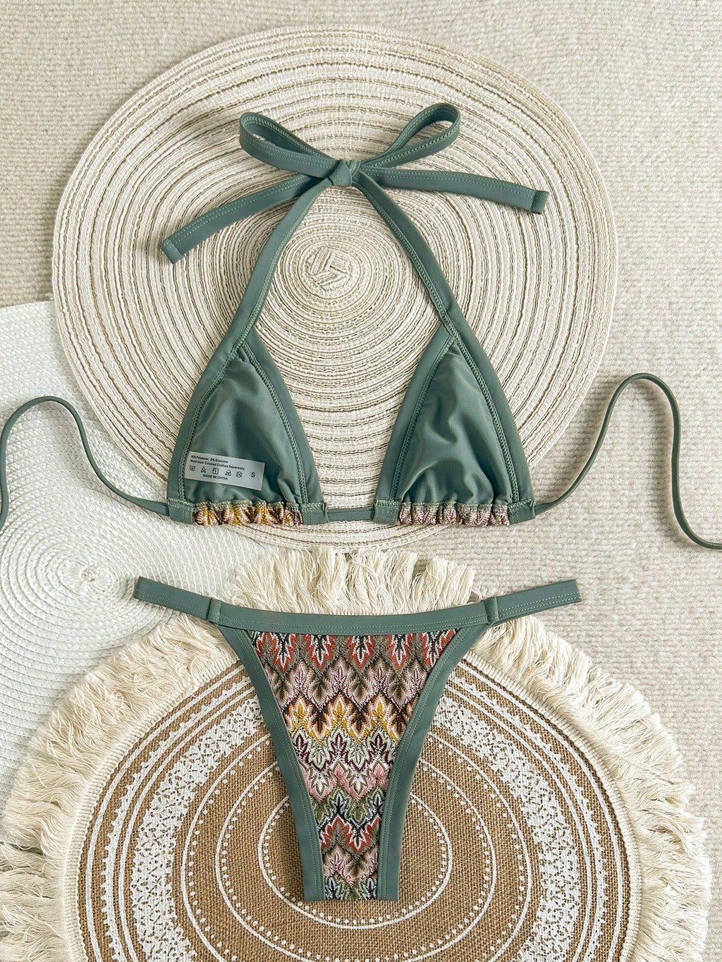 Sunnyshic Women 2-Piece Textured Knit Bikini Set, Multicolor Cut-Out