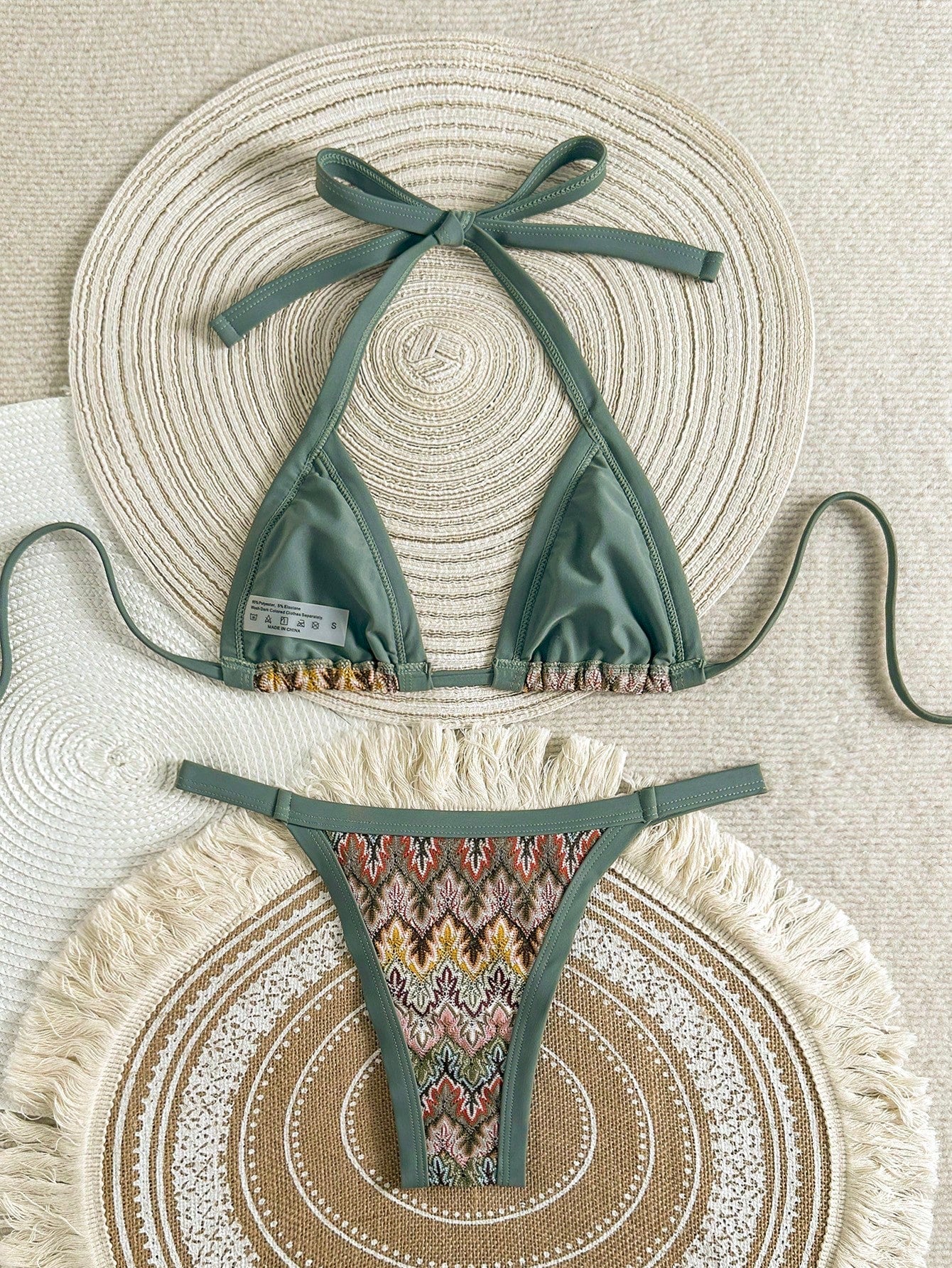 Sunnyshic Women 2-Piece Textured Knit Bikini Set, Multicolor Cut-Out Tie Front Crop Top And Bottoms, Beach - image 2