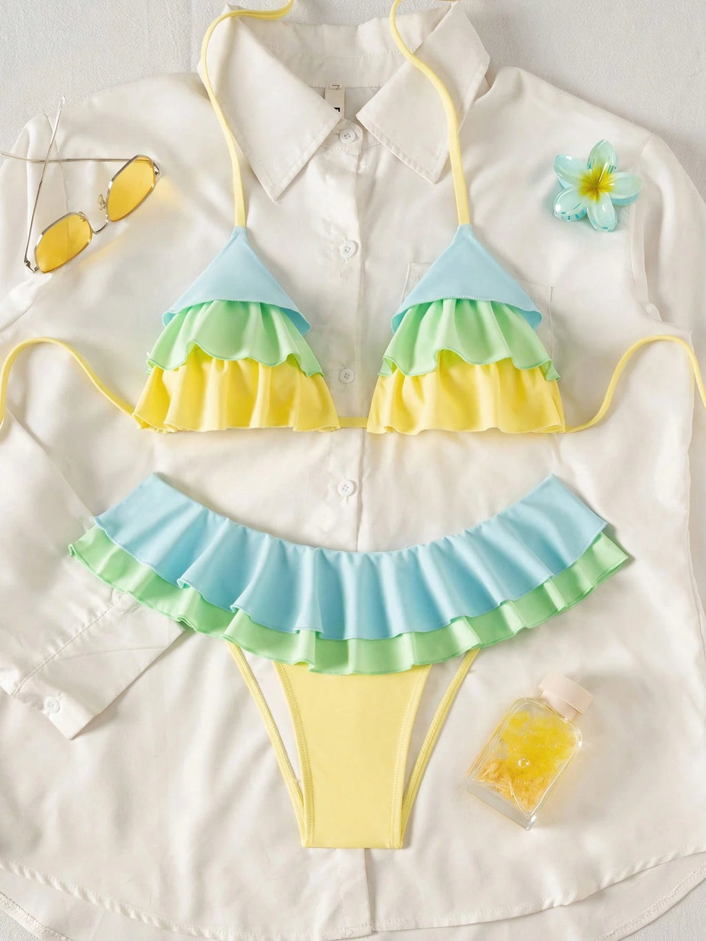Swim Mod New Women's Ruffled Bikini Set, Sexy & Cute Beach Swimwear For Summer V