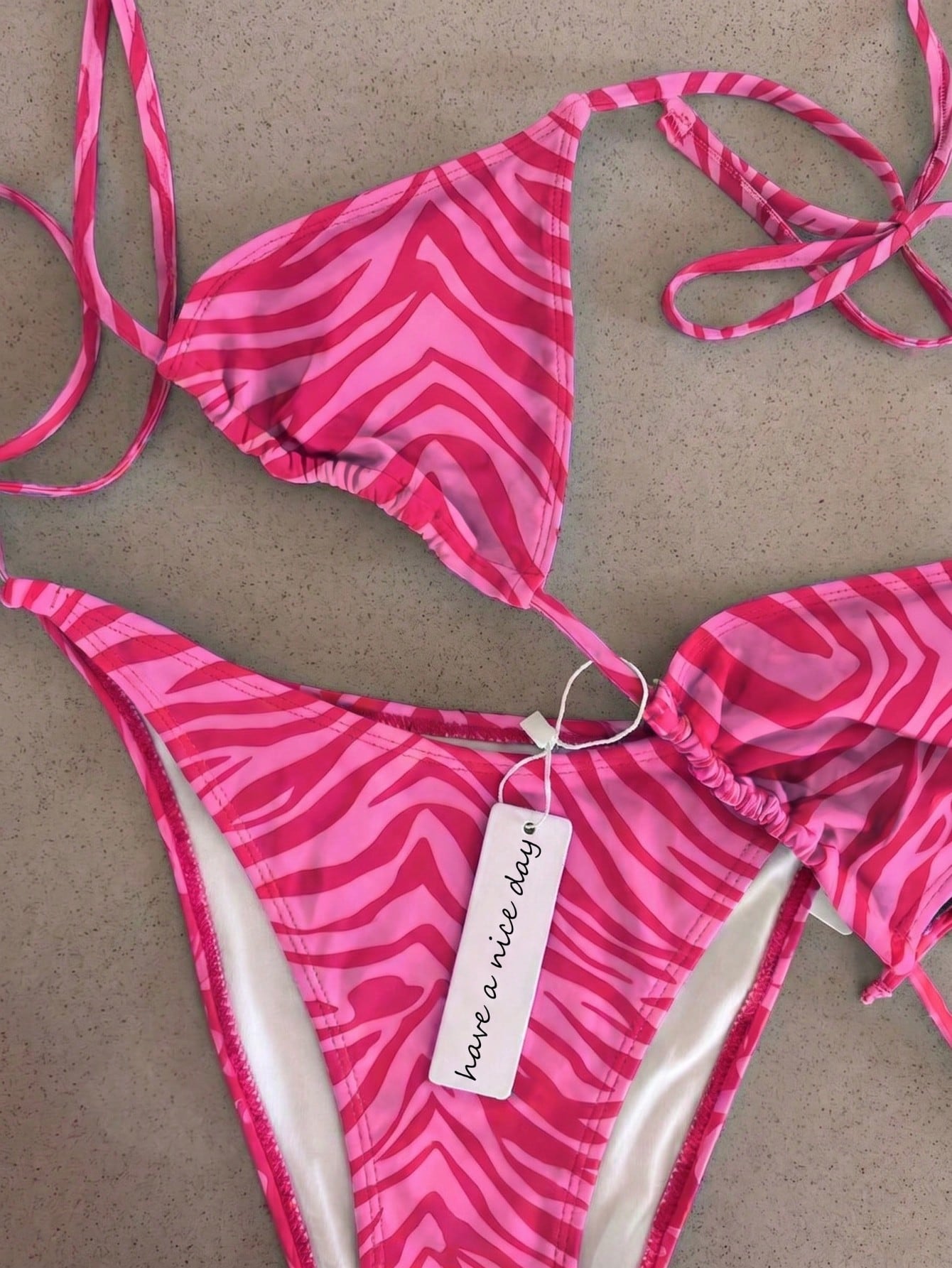 Retro Navy Blue & Black Striped Spaghetti Strap Tie Bikini Set, Sexy
