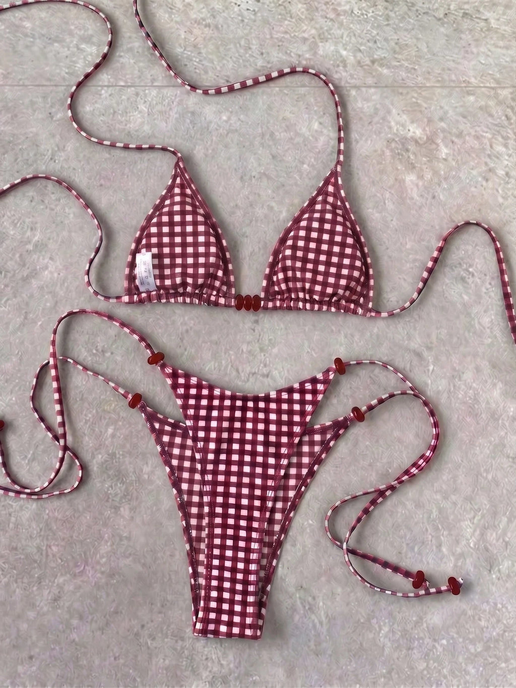 Polovedo Official New Brown Solid Color Tie-Up Bikini Set, Elegant Sexy Beach Ho