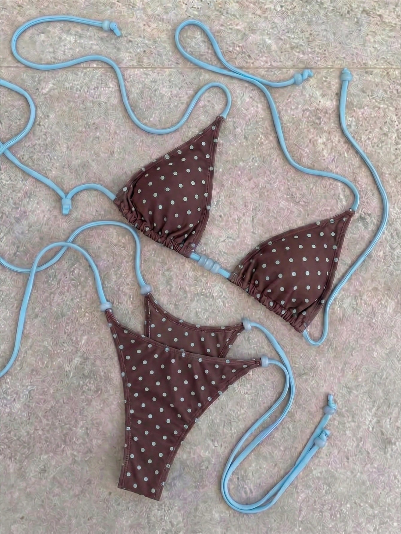 Polovedo Official New Brown Solid Color Tie-Up Bikini Set, Elegant