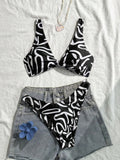 Swim Vcay Women Fashion Blue Floral Print Separate Swimwear Set, Sexy