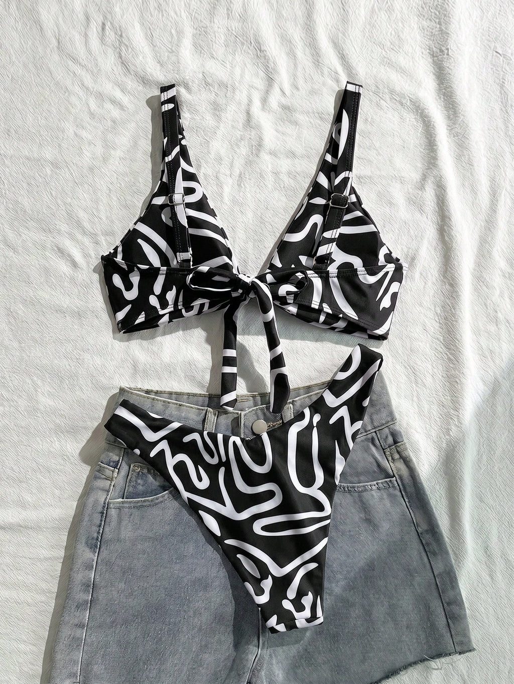 Swim Vcay Women Fashion Blue Floral Print Separate Swimwear Set, Sexy