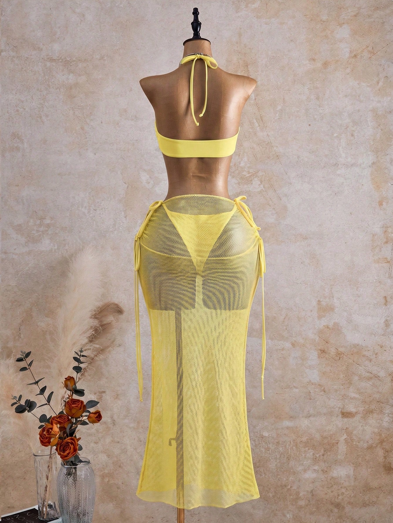 Bellisia Women's Butter Yellow 3-Piece Swimwear Summer Casual Sexy Tropical Beach Vacation Tie-Neck Bikini - image 20