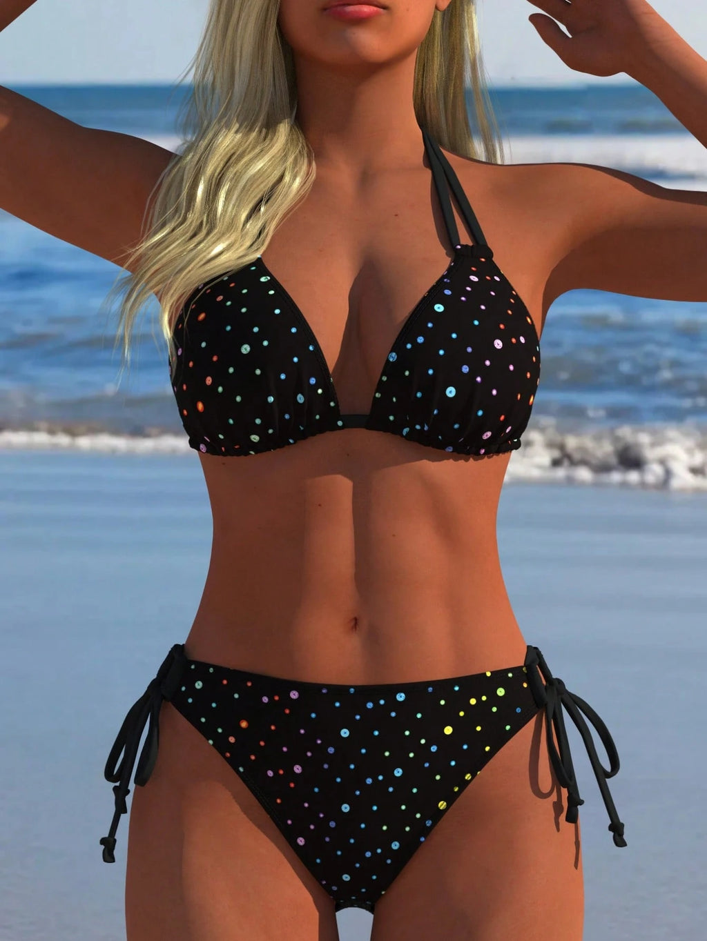 Women's Sexy Halter Bikini Set, Colorful Polka Dot Print Two Pieces