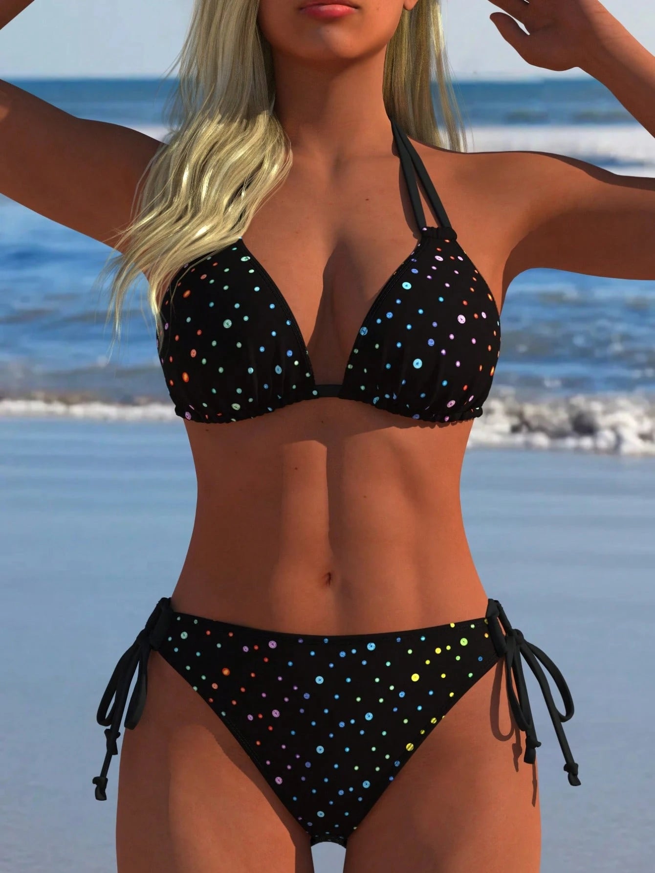Women's Sexy Halter Bikini Set, Colorful Polka Dot Print Two Pieces