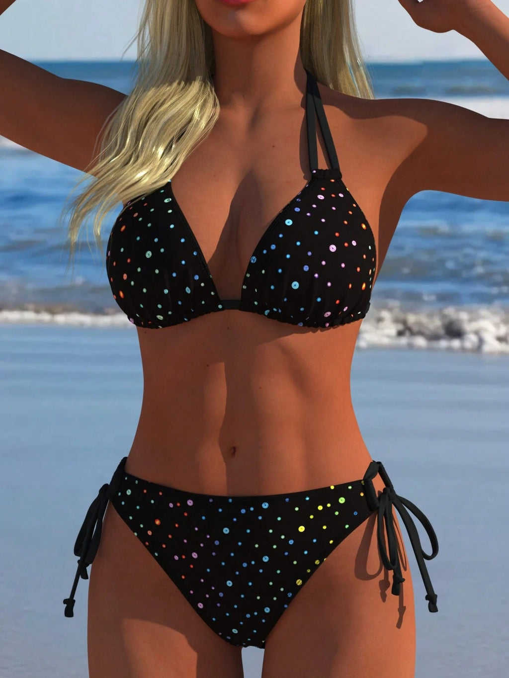 Women's Sexy Halter Bikini Set, Colorful Polka Dot Print Two Pieces
