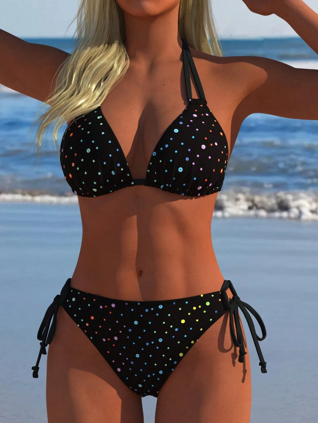 Women's Sexy Halter Bikini Set, Colorful Polka Dot Print Two Pieces