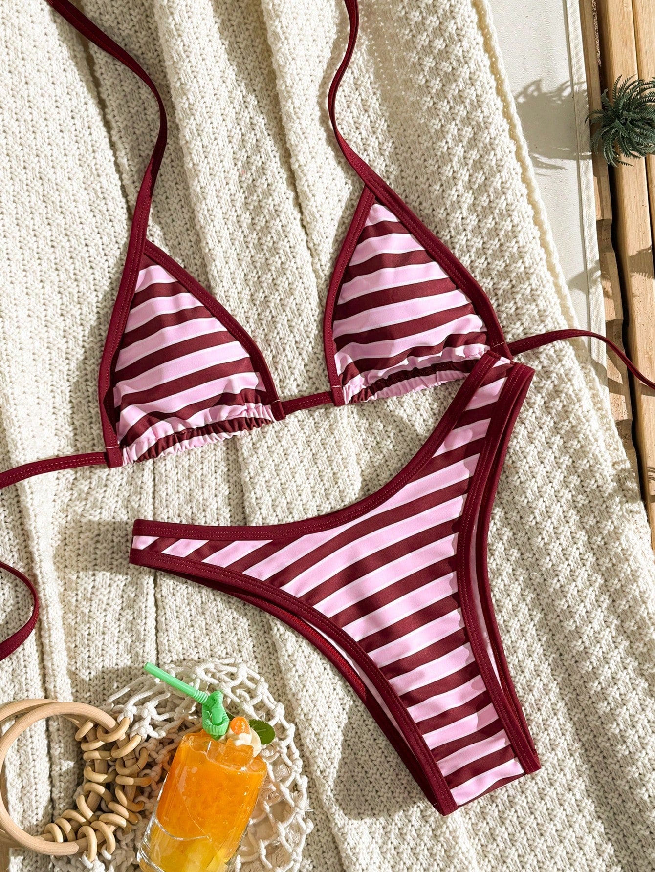 Swim Vcay 2026 New Spring/Summer Women 2pcs/Set Random Printed Striped Triangle Bikini Bottoms & Beach - image 11