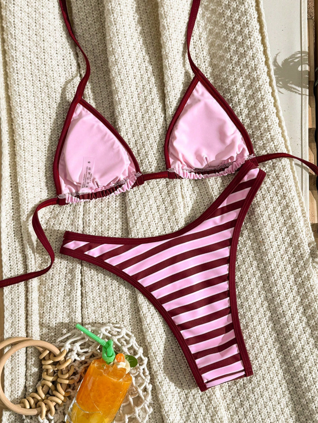 Swim Vcay 2026 New Spring/Summer Women 2pcs/Set Random Printed Striped Triangle Bikini Bottoms & Beach - image 12