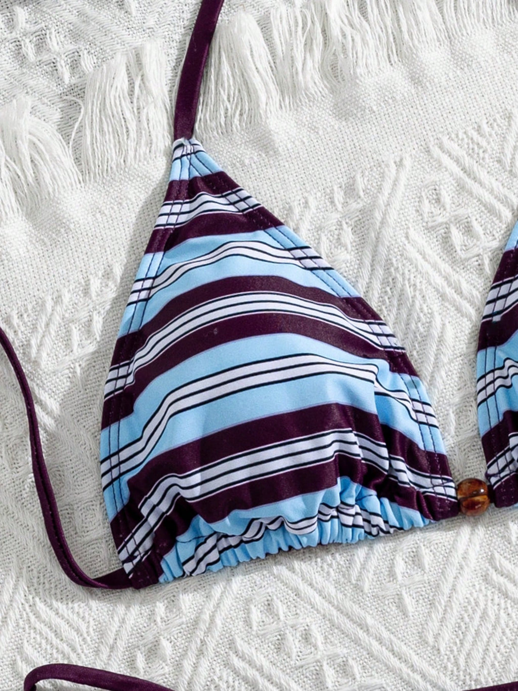 Swim Vcay Summer Vacation Sexy Striped Beaded Halter Backless