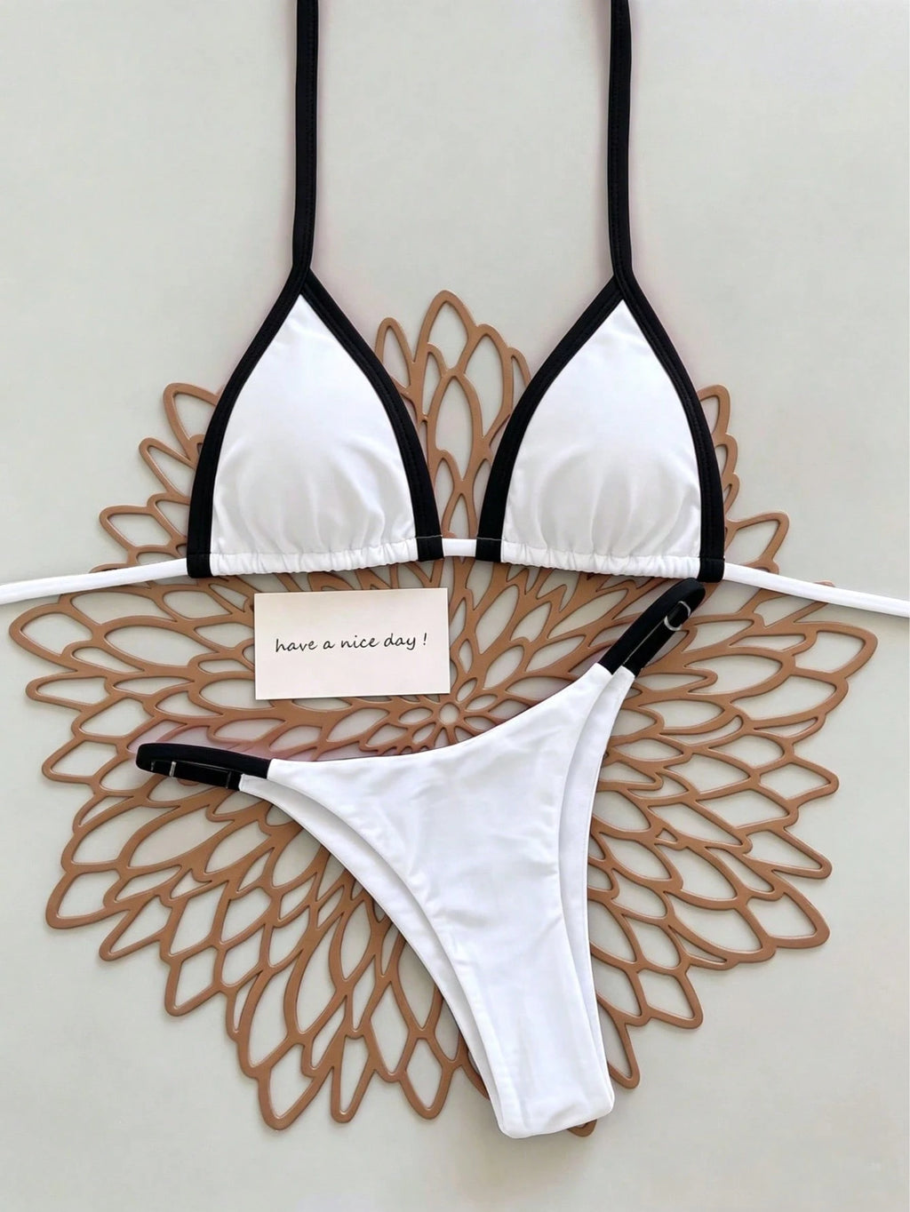 Women's Black And Yellow Bikini 2-Piece Set, Fashionable Elegant