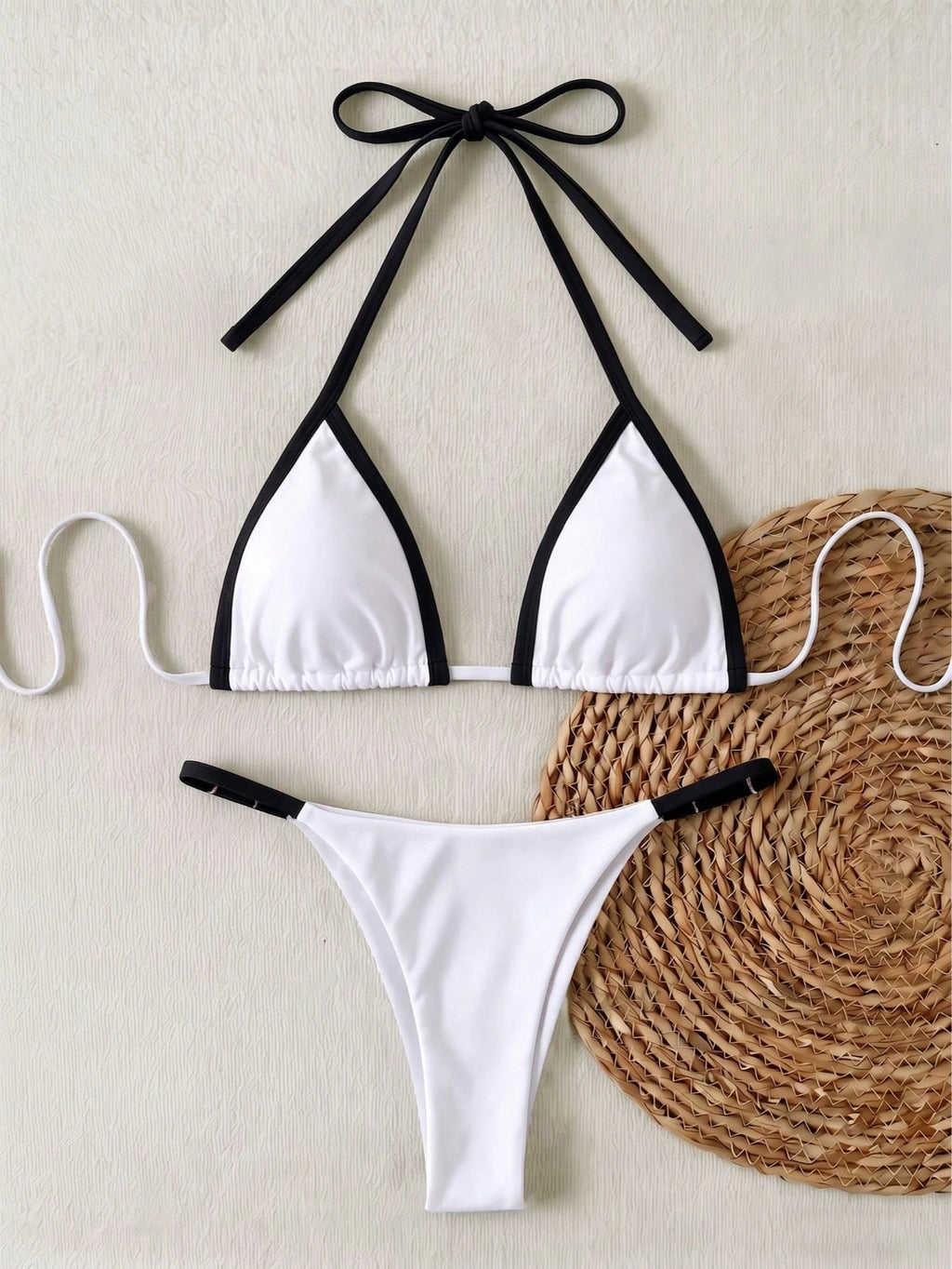 Women's Black And Yellow Bikini 2-Piece Set, Fashionable Elegant