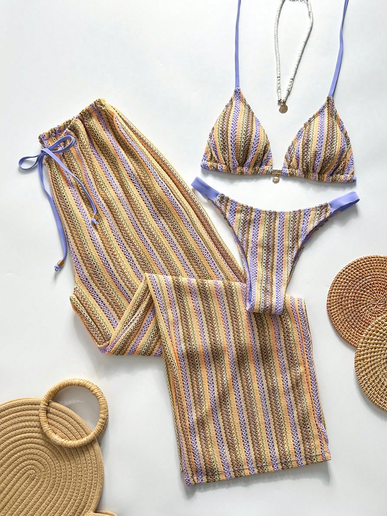 Swim Chicsea 26SS Spring/Summer Vacation Beach BOHO Braided Brown-Red