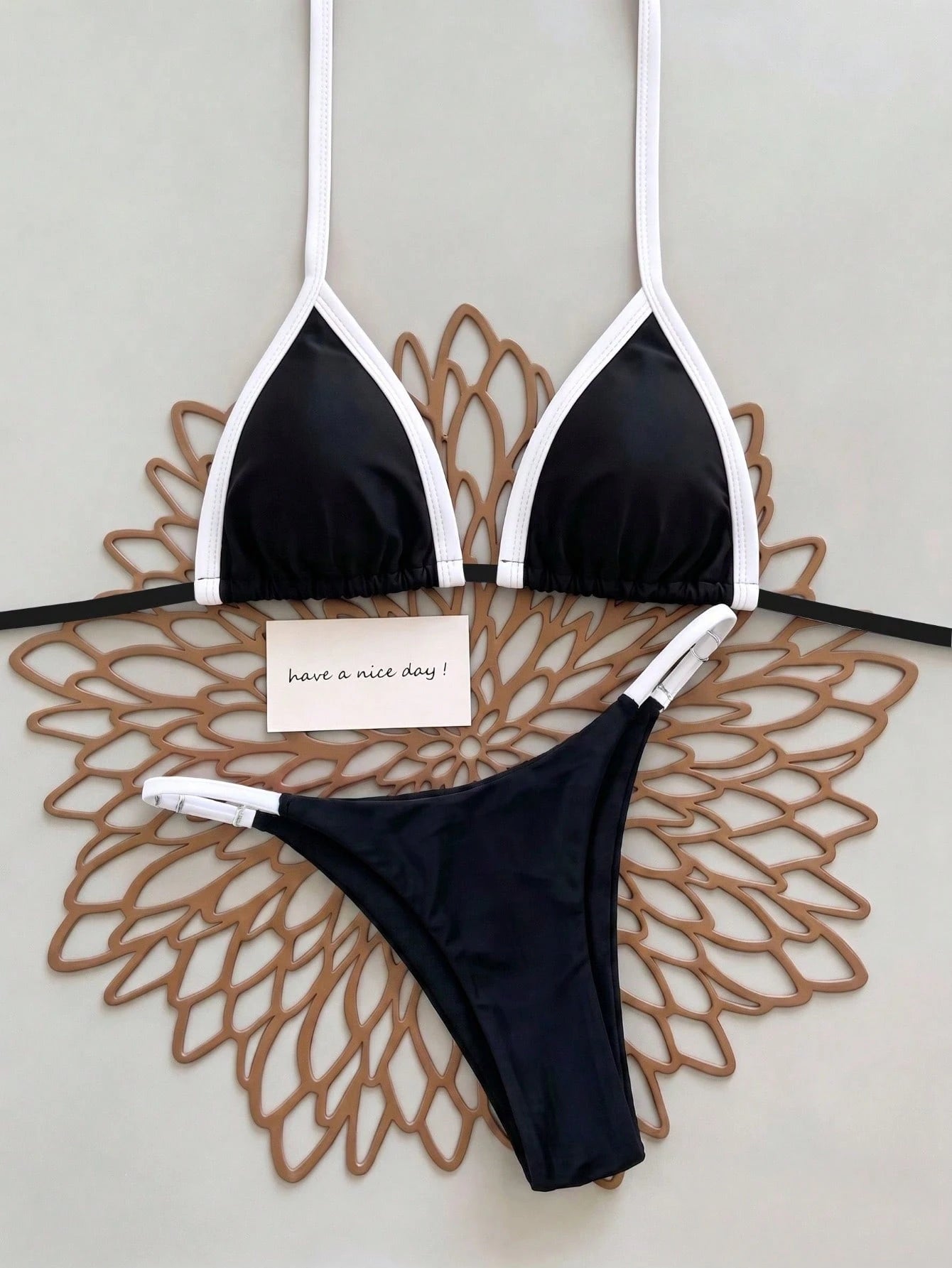 Women's Black And Yellow Bikini 2-Piece Set, Fashionable Elegant
