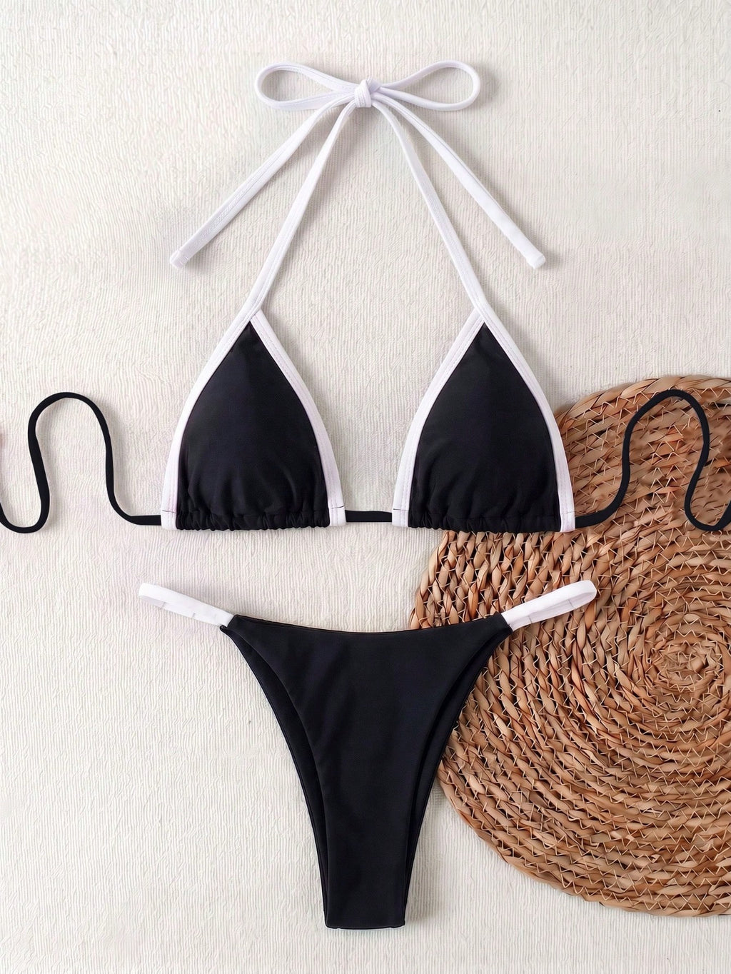 Women's Black And Yellow Bikini 2-Piece Set, Fashionable Elegant