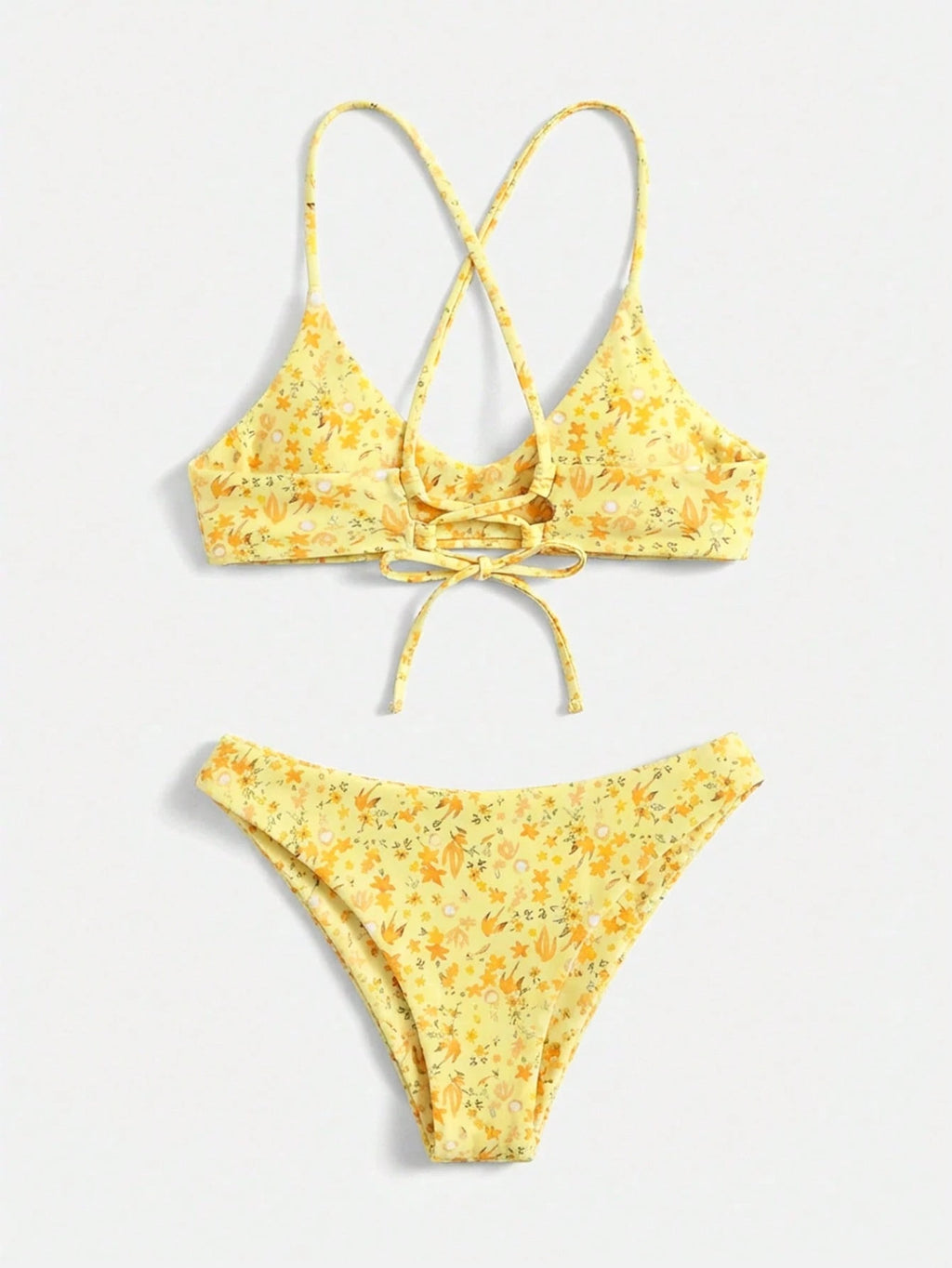 Swim Mod Ditsy Floral Casual Spaghetti Strap Bikini Swimwear, Wireless Vacation