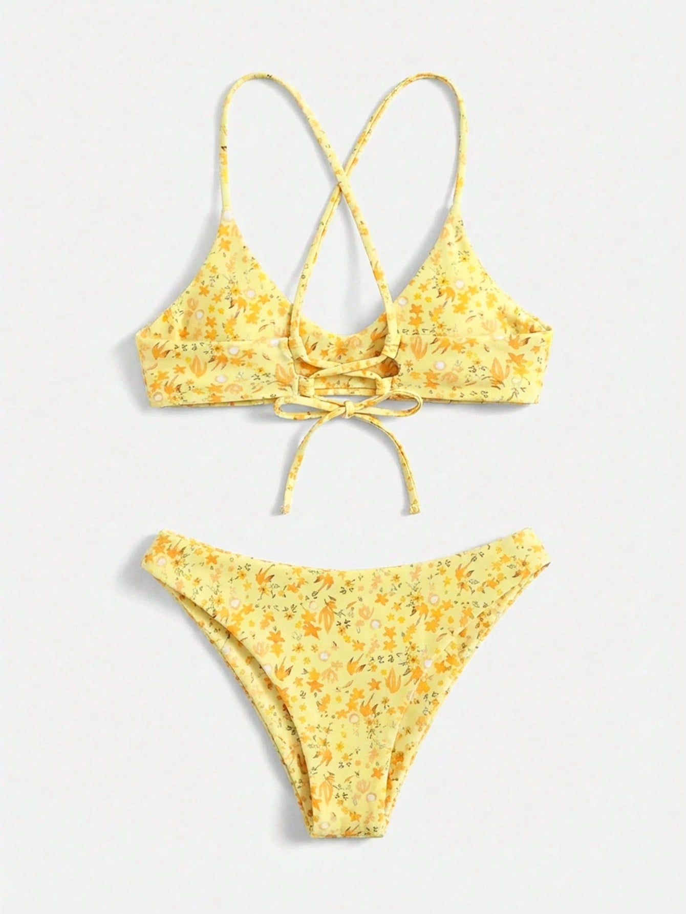 Swim Mod Ditsy Floral Casual Spaghetti Strap Bikini Swimwear, Wireless Vacation