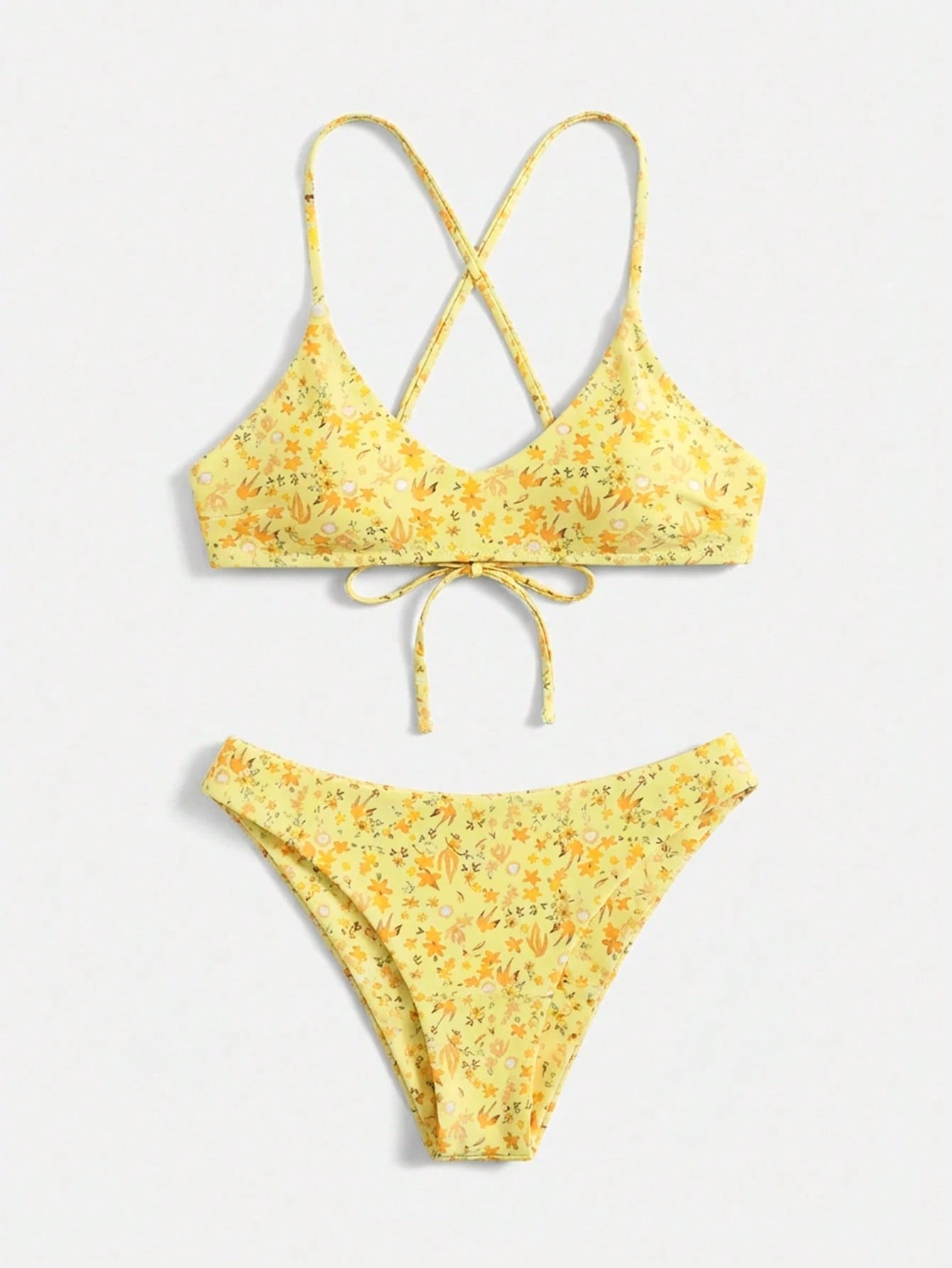 Swim Mod Ditsy Floral Casual Spaghetti Strap Bikini Swimwear, Wireless Vacation