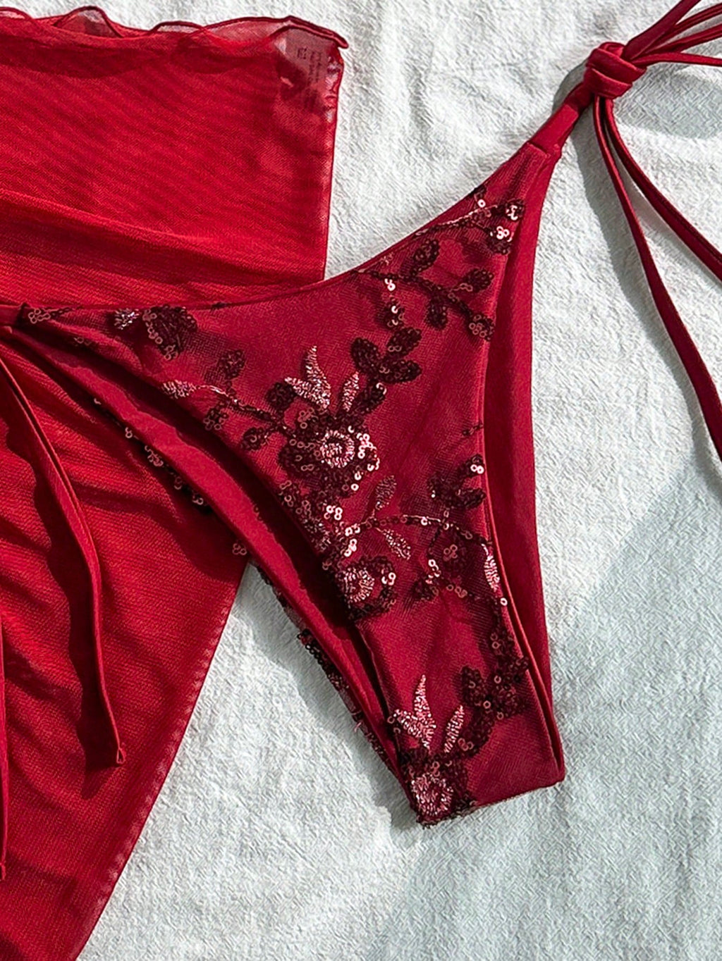 Swim SXY 3pcs/Set Spring & Summer Holiday Random Floral Print Gold Pearl Decor H
