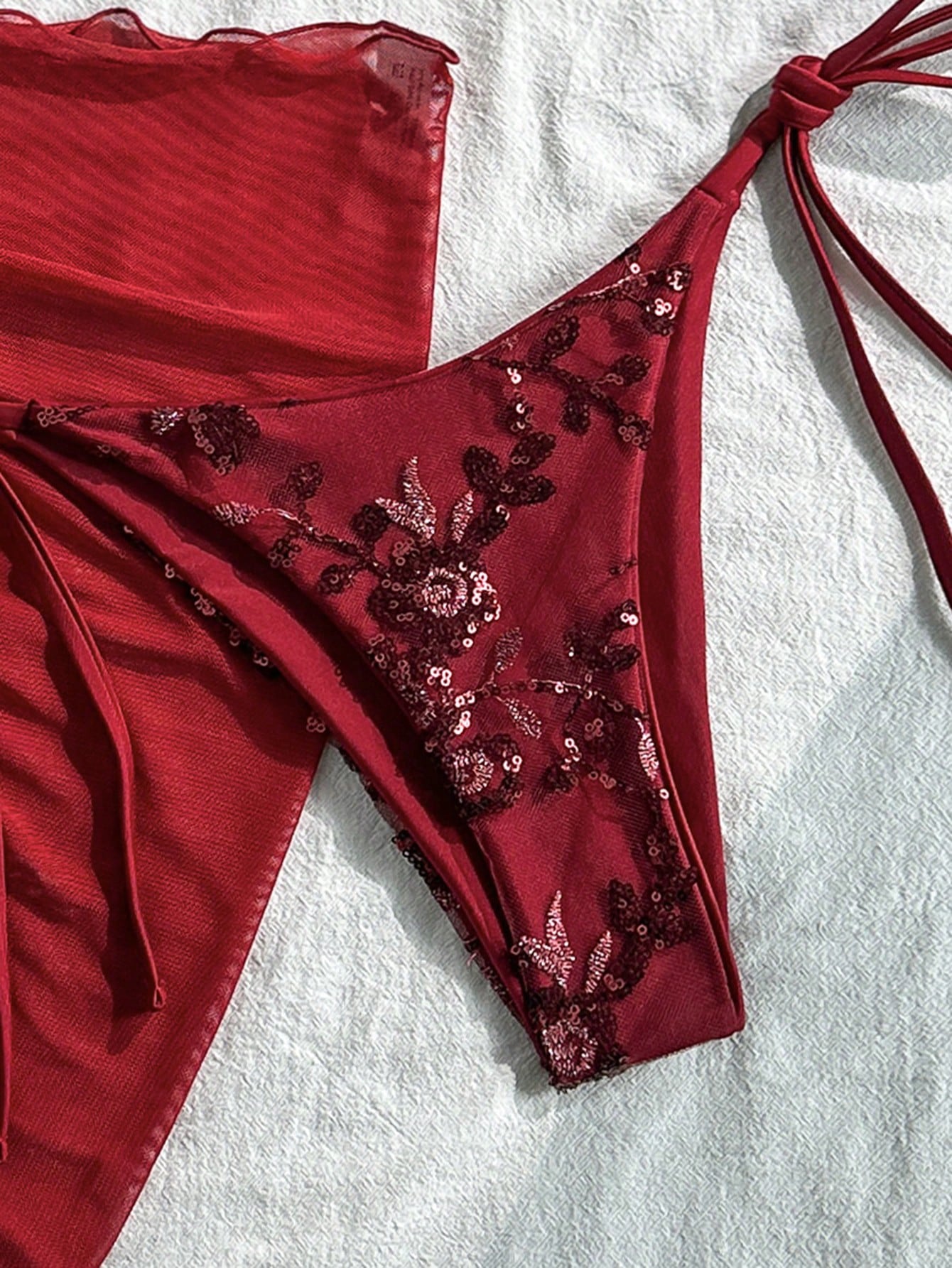 Swim SXY 3pcs/Set Spring & Summer Holiday Random Floral Print Gold Pearl Decor H