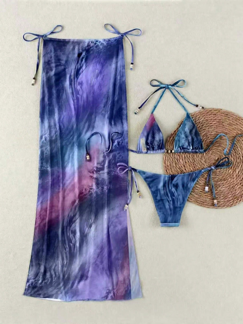 New Spring/Summer Women's Green Tie-Dye Halter Sexy Casual Elegant Bikini Set Se