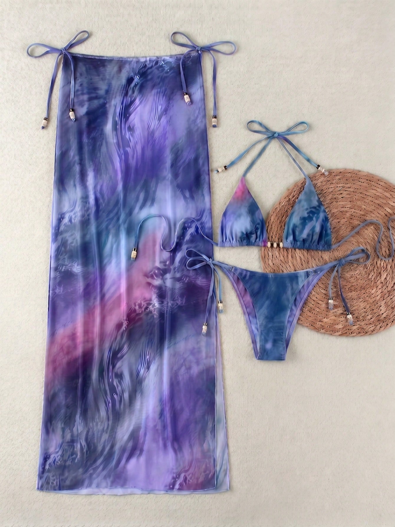 New Spring/Summer Women's Green Tie-Dye Halter Sexy Casual Elegant Bikini Set Se