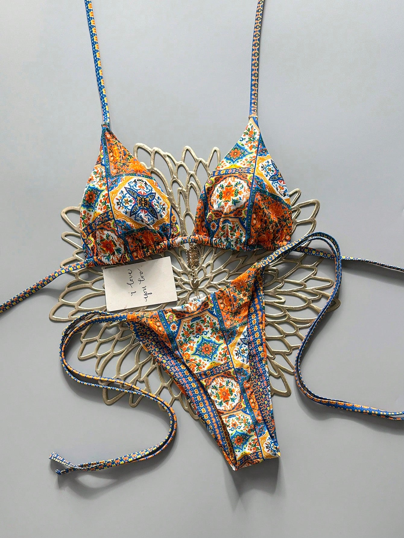 Swim Mod 2026 Spring/Summer Metallic Spaghetti Strap Halter Tie Side
