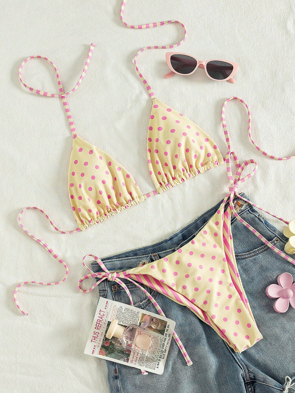 2026 Women's Random Print Spaghetti Strap Sexy Bikini Swimwear Set,
