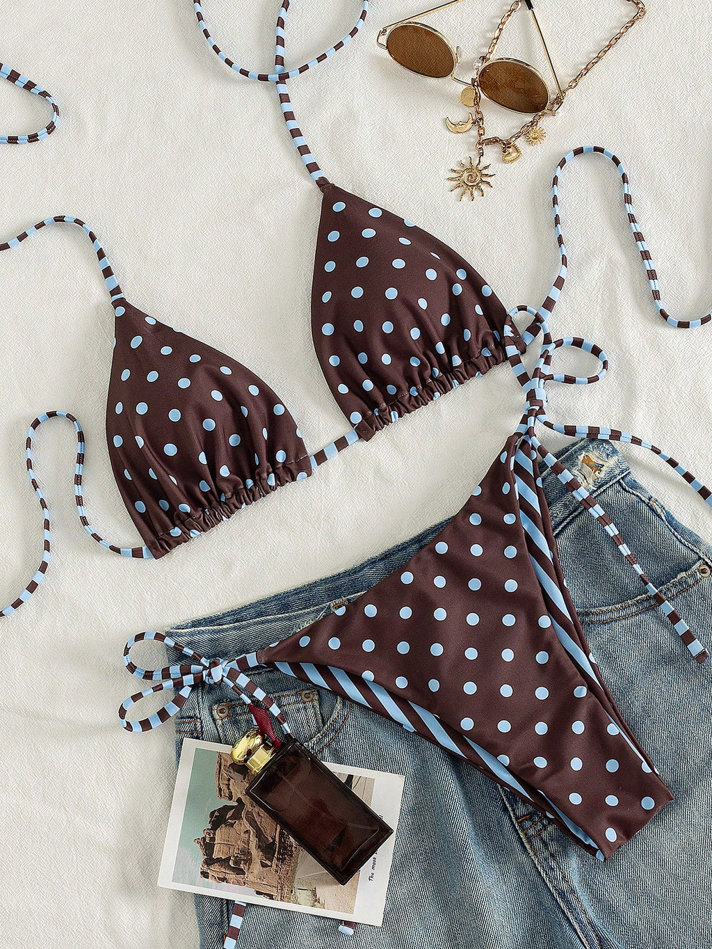 2026 Women's Random Print Spaghetti Strap Sexy Bikini Swimwear Set,