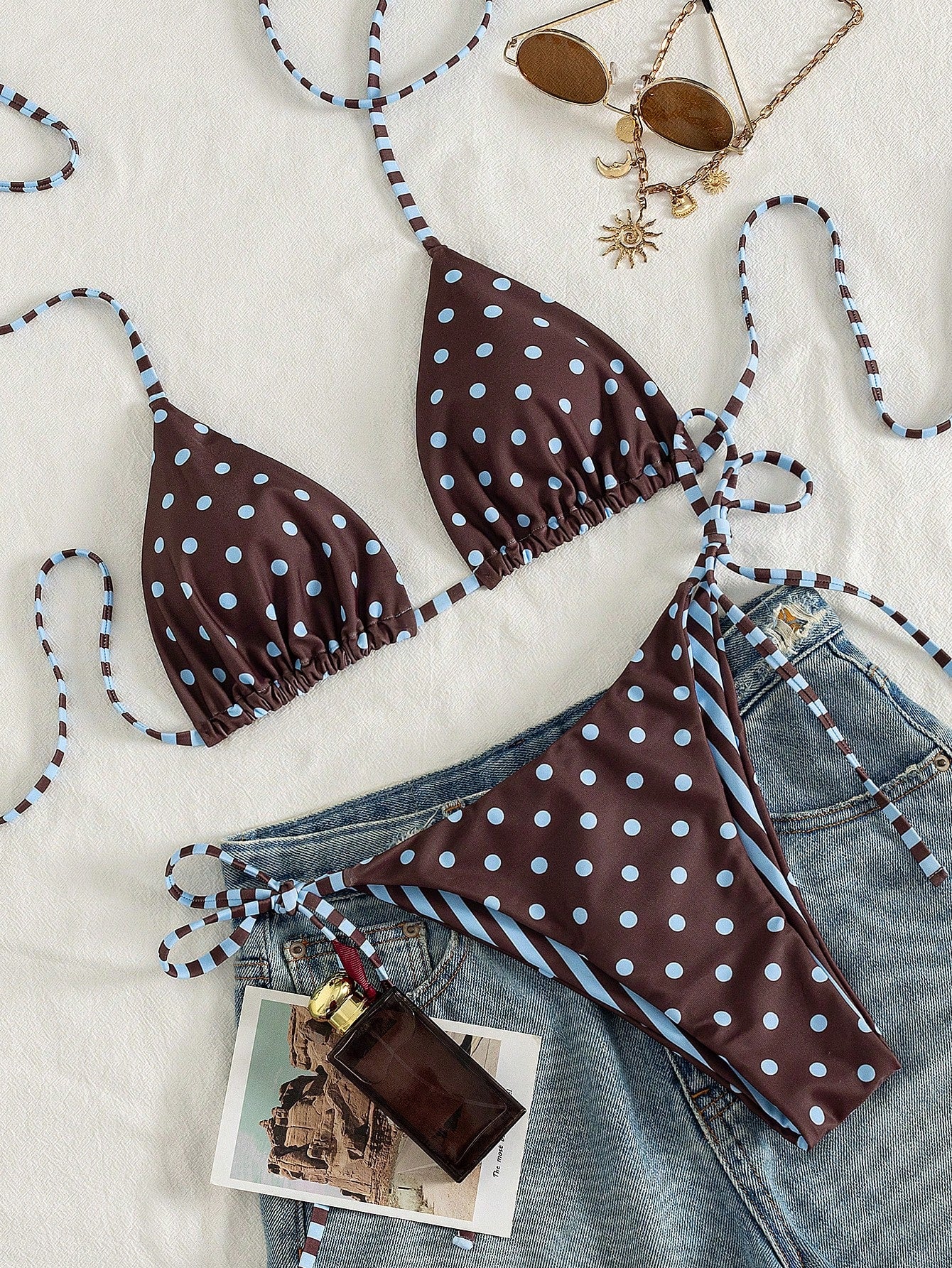 2026 Women's Random Print Spaghetti Strap Sexy Bikini Swimwear Set,