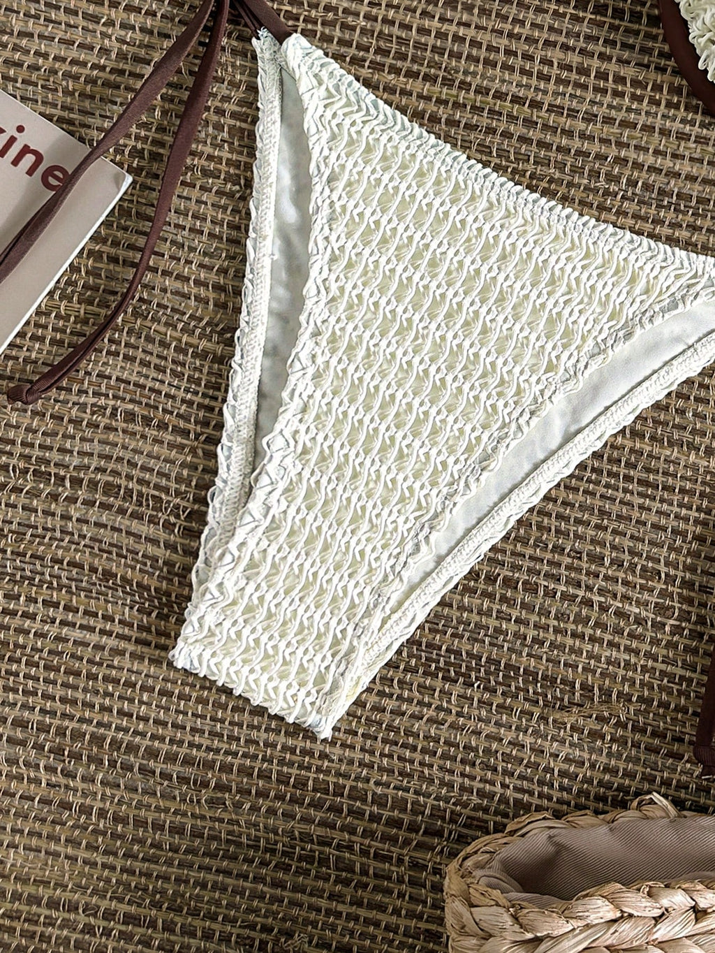 Bikinx Women's Colorblock Crochet Knit Fabric Bikini Set, Beaded